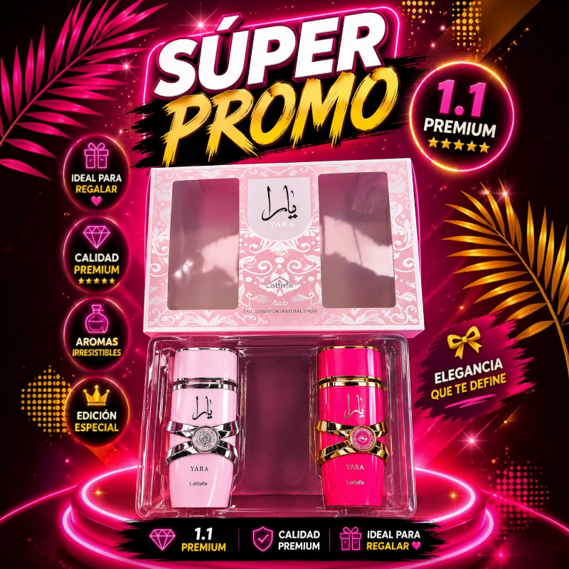 Set de perfumes KingParfumCol Lattafa 5th Anniversary Edition con dos frascos Yara en tonos rosa y dorado