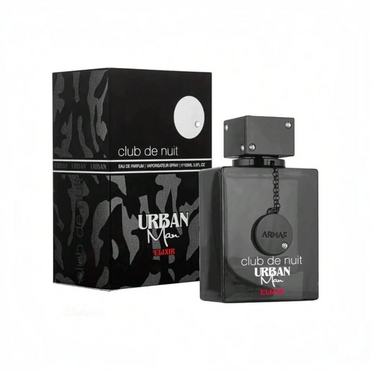 Perfume Club de Nuit Urban Man de Armaf en KingParfumCol, frasco negro elegante con caja a juego y detalles metálicos.