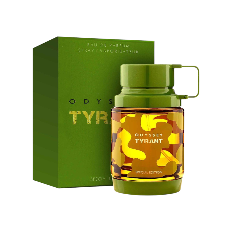 Perfume Armaf Odyssey Tyrant Special Edition con frasco estilo granada verde y caja a juego en KingParfumCol