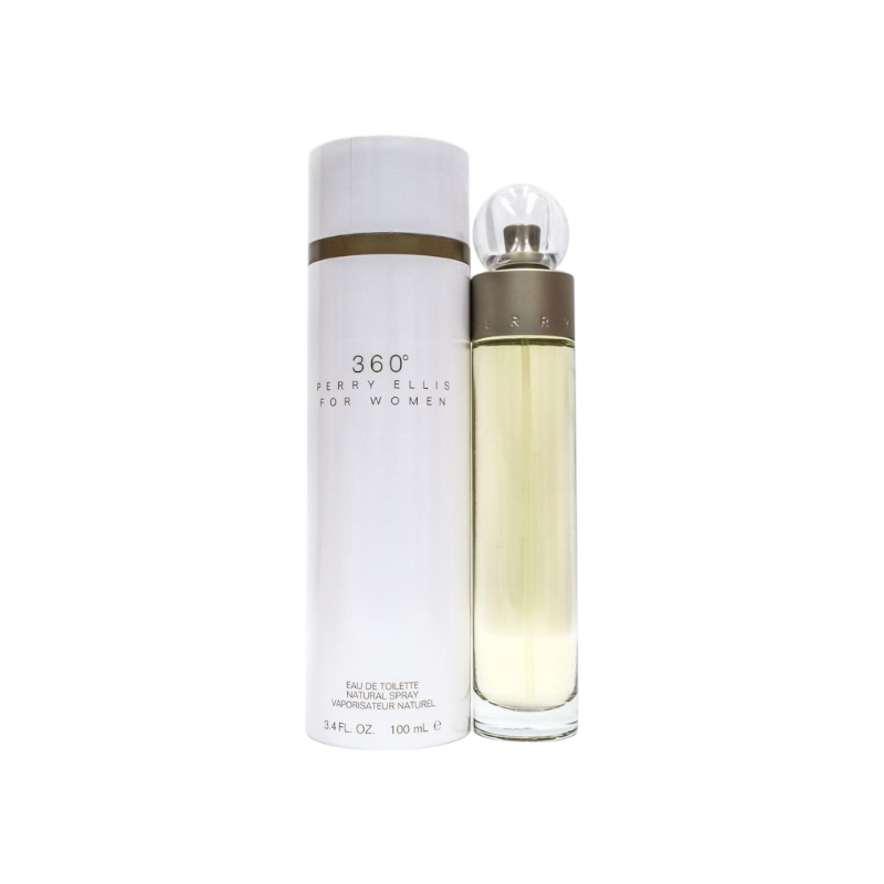 Perfume 360 de Perry Ellis para mujer de 100ml en KingParfumCol, fragancia floral con envase cilíndrico blanco