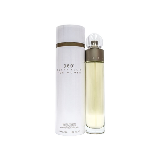Perfume 360 de Perry Ellis para mujer de 100ml en KingParfumCol, fragancia floral con envase cilíndrico blanco