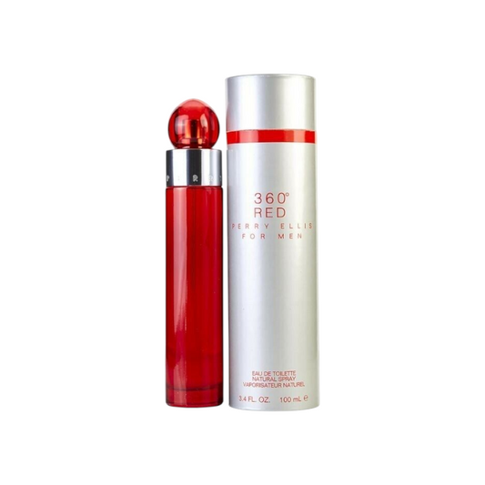 Perfume 360 Red de Perry Ellis para hombre en frasco rojo cilíndrico con estuche metálico de KingParfumCol