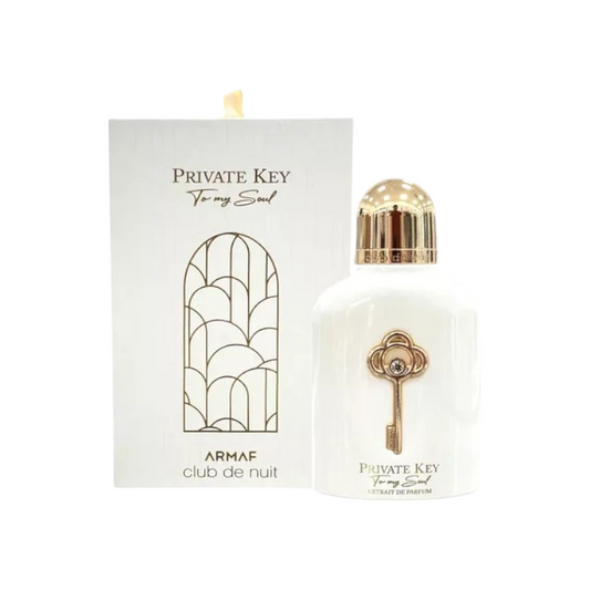 Perfume KingParfumCol Club De Nuit Private Key Original con frasco blanco y detalle de llave dorada junto a su caja