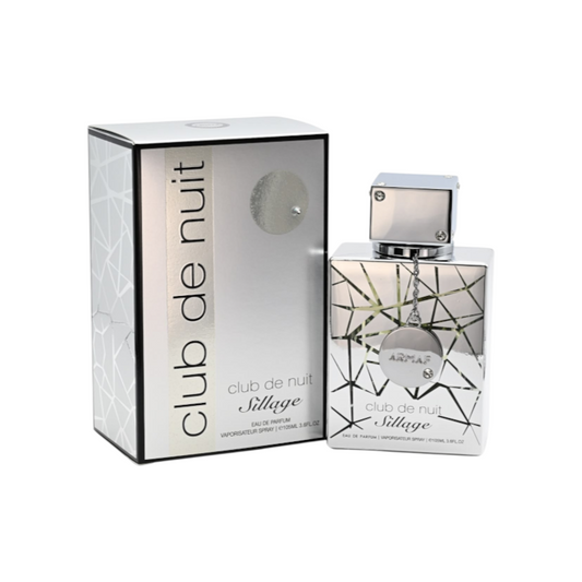 Perfume Club De Nuit Sillage de KingParfumCol en frasco plateado con diseño geométrico y caja a juego