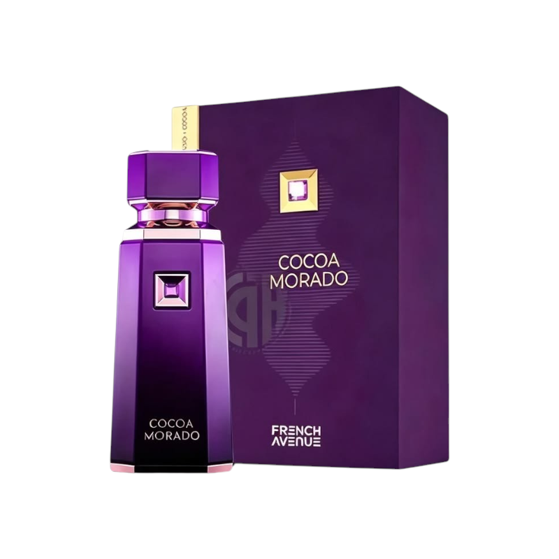 Perfume Coco Morado French Avenue de KingParfumCol en frasco morado elegante con caja a juego sobre fondo claro
