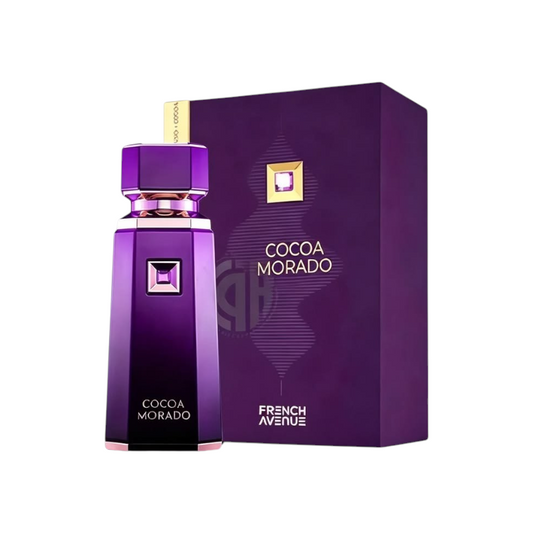 Perfume Coco Morado French Avenue de KingParfumCol en frasco morado elegante con caja a juego sobre fondo claro
