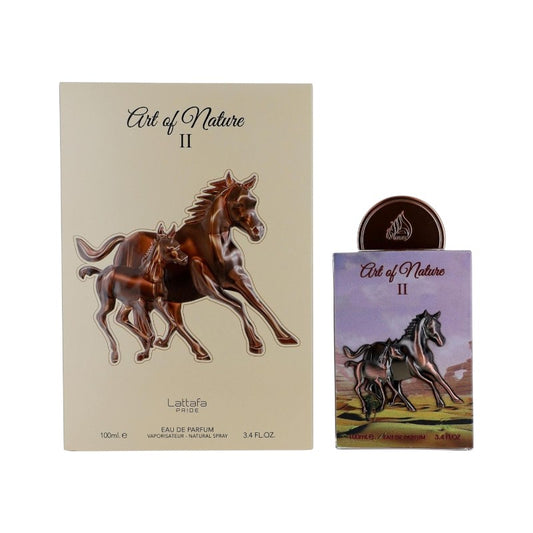 Perfume Lattafa Art Of Natural Original de KingParfumCol con caja beige y frasco decorado con caballos en relieve
