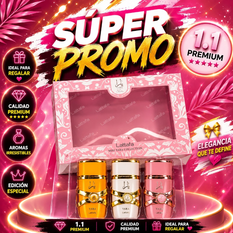 Set de fragancias Lattafa Yara Discovery Set de KingParfumCol con tres mini perfumes en caja decorativa rosa