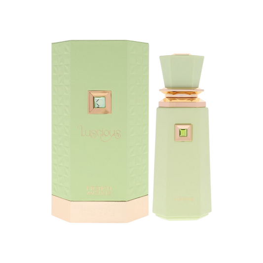 Perfume KingParfumCol Luscious French Avenue en frasco verde pastel con detalles dorados y caja a juego