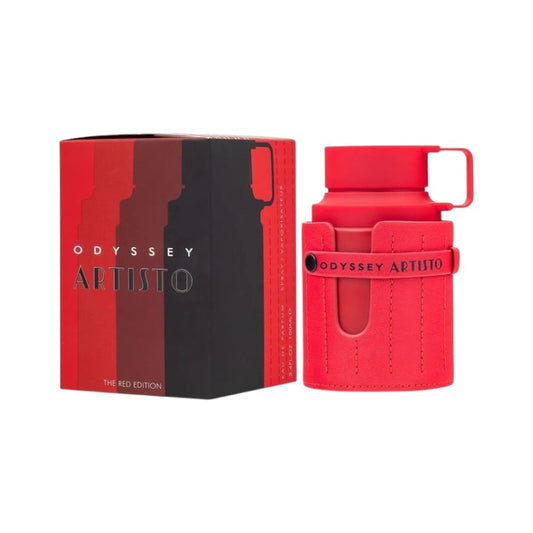 Perfume KingParfumCol Odyssey Artistic Original en frasco rojo con funda de cuero y caja a juego