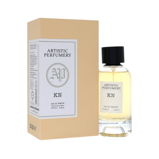 Frasco de perfume Artistic Perfumery Original de KingParfumCol junto a su caja rectangular de color beige