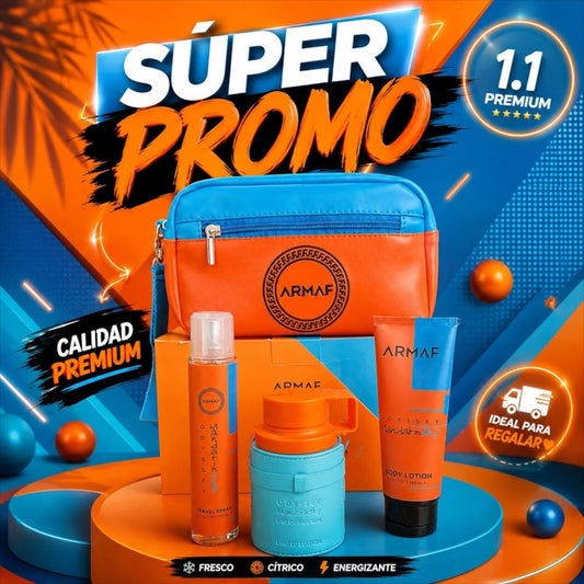 Set de fragancia KingParfumCol Armaf Odyssey Mandarin Sky con neceser, perfume, loción corporal y spray de viaje