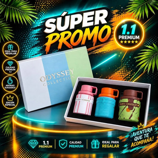 Set de perfumes KingParfumCol Odyssey Collection con tres frascos coloridos en caja de regalo premium